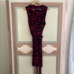 Norma Kamali | Black Red floral print twist tie back dress. Size XL. Designer